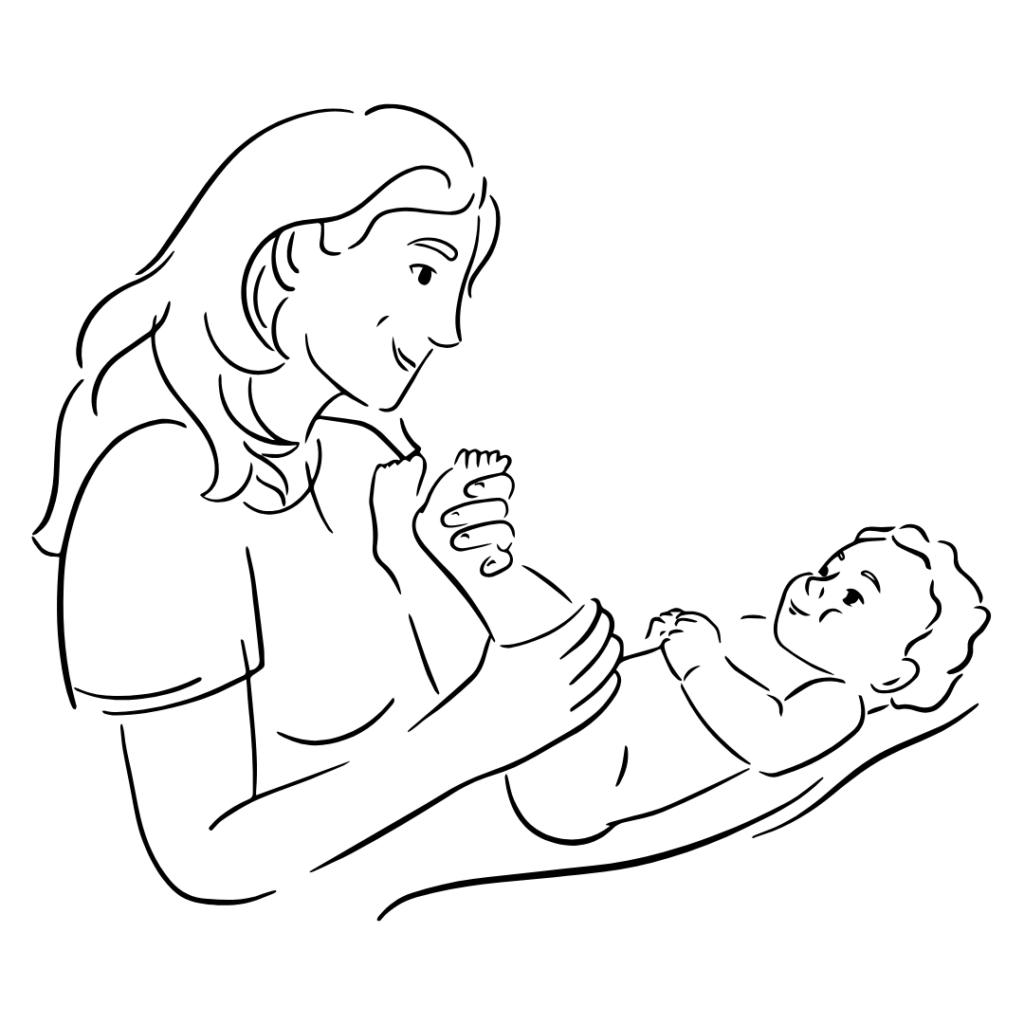 Une maman pratique le massage bébé Shantala, un rituel venu d’Inde qui apaise, détend et renforce le lien parent-bébé. Un instant de bien-être partagé. 💖